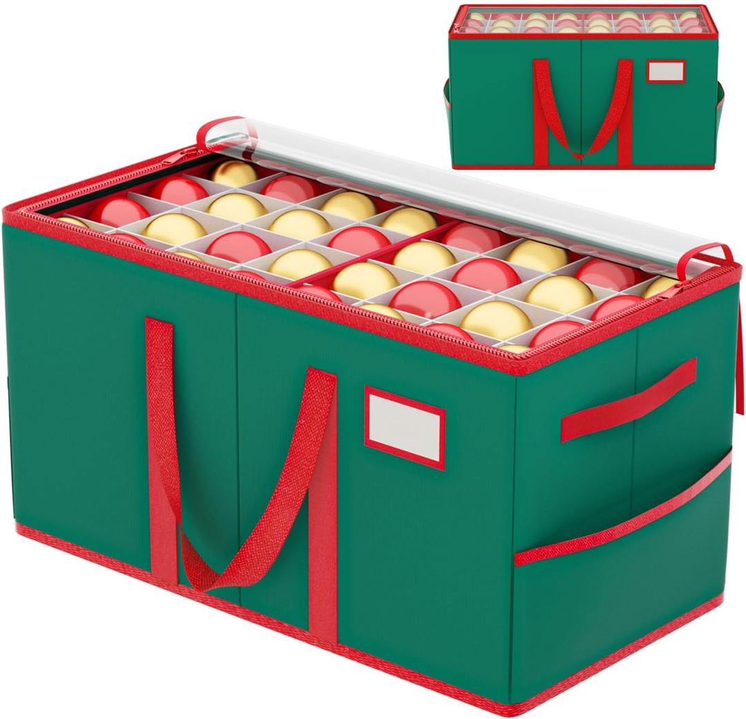 Christmas Ornament Storage Box with Adjustable Dividers Green Ornament Storage Container with 8 Tray 128 Individual Compartments Large Christmas Ornament Storage for Christmas Decorations