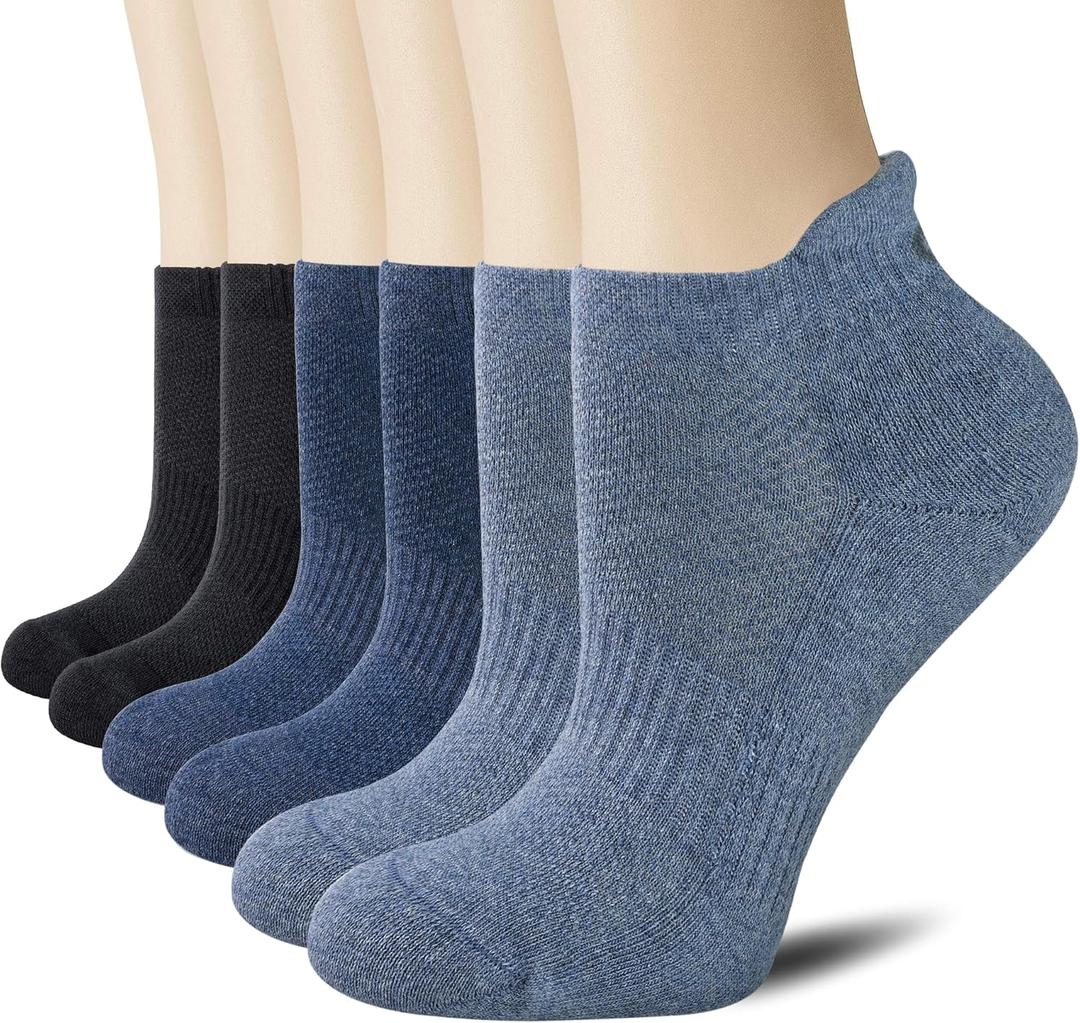 CS CELERSPORT 6 Pairs Ankle Athletic Running Socks Low Cut Sports Tab Socks for Men and Women (Blue, M)