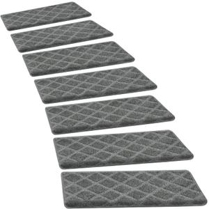 PURE ERA Bullnose Carpet Stair Treads Set Tape Free Non-Slip Indoor Stair Protectors Pet Friendly Rugs 9.5" x 30"(2 Pieces,Grey Diamond Trellis)