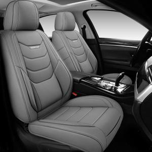 Car Seat Covers Full Set, Universal Automotive Front and Rear Seat Protector Fit for Cars 5 Seats, Waterproof Breathable Nappa Leather Seat Cushion for Most Vehicles SUV Pick-up Truck, Grey