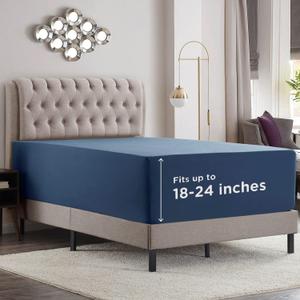 Empyrean Navy Blue Extra Deep Pocket Twin XL Fitted Sheet, Hotel Luxury XL Twin Fitted Sheet Only Easily Fits 18 to 24 Inch Mattress, Super Soft, Wrinkle-Free Bed Sheets with Corner Straps