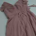 Youllyuu V-Neck High Low Prom Gowns A-Line Short Sleeve Draped Ruffles Bow Belt Tea-Length Party Dresses Robes L