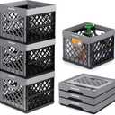 CleverMade Collapsible Milk Crate 25L (6.6 Gal) 3 Pack, 50 lb Capacity Heavy Duty Folding Crate Stackable Storage Crates with File Rails, Plastic Collapsible Crates - Stone