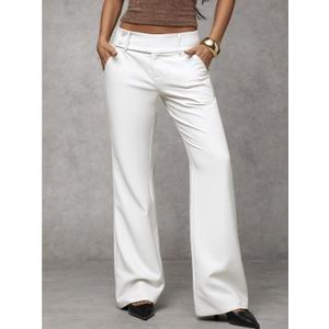 Womens Stretch Pants for Work Tummy Contro Dress Pants Slim Fit Leg Pull-On Slacks with Pockets (White, Large)