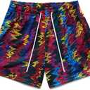 Mens Mesh Floral Shorts Art Print Butterfly Graphic Lightweight Casual Loose Designer Knee Length with Pockets (M)