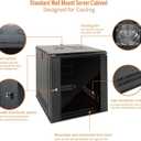 Tecmojo 12U Wall Mount Server Cabinet IT Network Rack Enclosure Lockable Door and Side Panels Black,Cooling Fan,Glass Door,17.7inch Depth,for 19 IT Equipment,A/V Devices