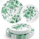FYSUIMU 40Pcs Green Floral Plastic Plates Vintage Flower Reusable Plate Chinoiserie Dinner Dessert Plates for Birthday Baby Shower Party Supplies Table Decor