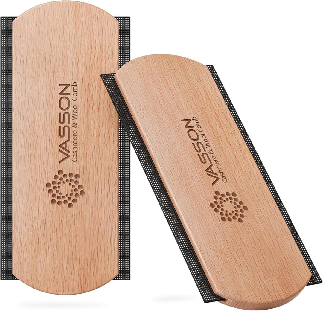 VASSON Cashmere Comb for Sweaters & Wool - Thicker Solid Beechwood Handle Fabric Shaver - 20% Larger Manual Depiller & Fuzz Remover for Knits, Scarves, and Coats (Dual-Sided Design)