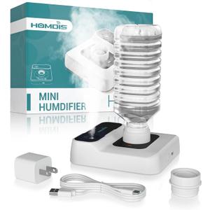 Travel Humidifier, Portable Small Humidifier for Plants, Bedroom, Office, Hotel or Car, Battery Operated Mini Cool Mist Humidifiers, Quiet 23dB, Auto-off, Night Light & BPA-Free, White