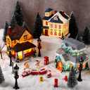 34 PCS Large Christmas Village Sets Pre-Lit Christmas Village Houses Decoration Battery Operated Christmas Figurine Accessories Town Building Collection for Indoor Room Deskto Decor and Display