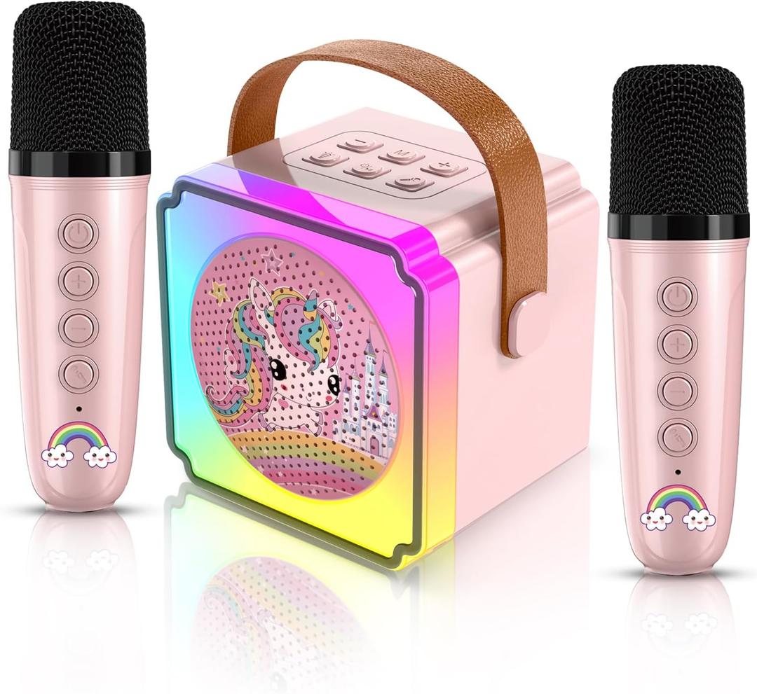 Toys for Girls Karaoke Machine for Kids, Mini Karaoke Machine Kids Toys 3 4 5 6 7 8 9 10 12+, Girl Toys Age 4-5, Princess Toys Birthday Gifts for Girls Boys Party (Pink 2 Mics)