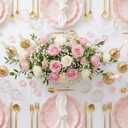 LIYH 24 Pcs Pink Plates Reusable, Pink Plastic Scalloped Plate Durable and Dishwasher Safe,Baby Shower Plate, Light Weight Daisy Plastic Wavy Plates for Wedding Party Birthday