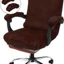 NeColorLife Velvet Office Chair Cover with Armrest Covers - Stretchable High Back Desk Computer Chair Slipcover for Large Rotating Boss Chairs (Large,Brown)