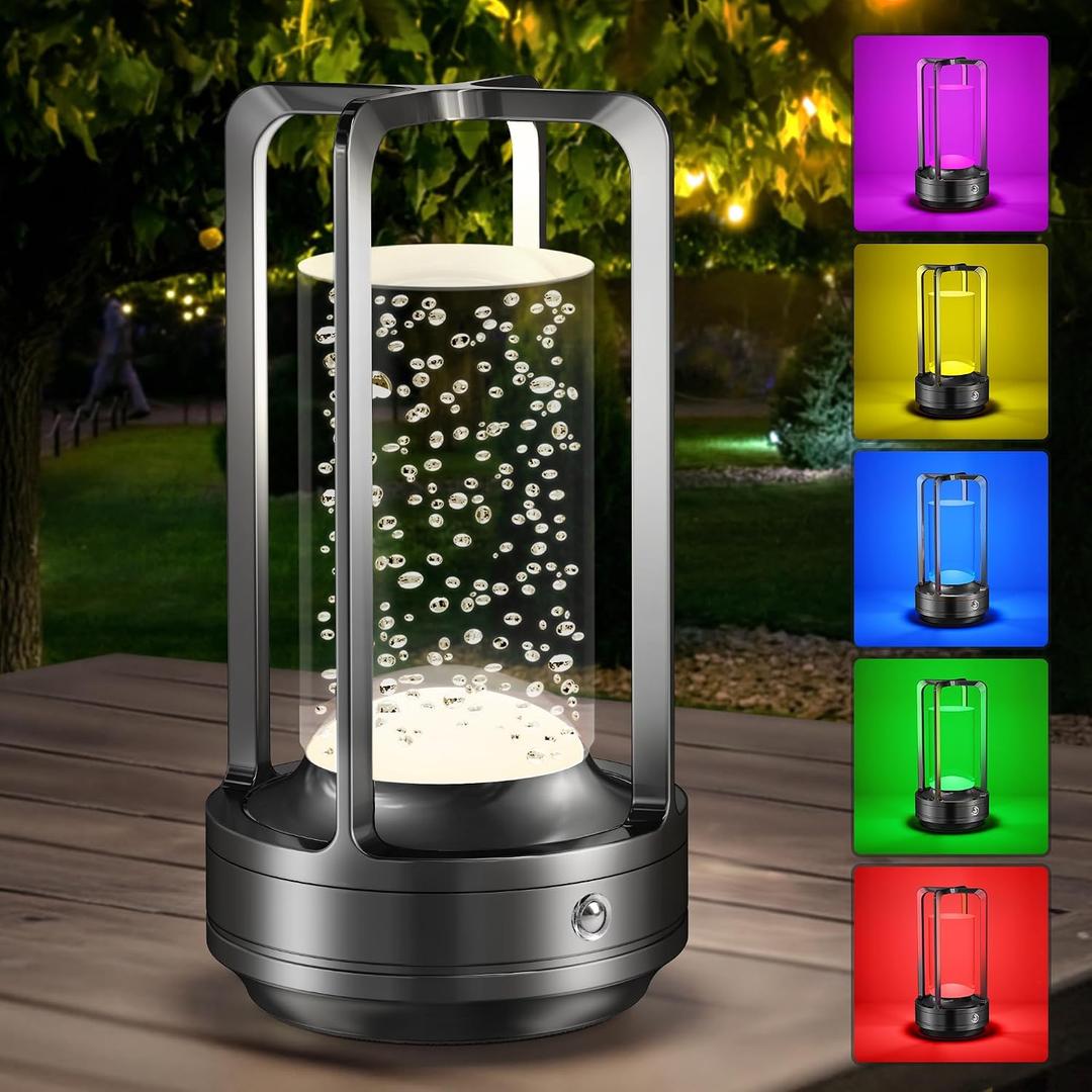 Portable Table Lamp for Outdoor Indoor: Cordless Rechargeable Desk Lamp with 10 Colors - Shower Lamp with Stepless Dimmable - Metal Battery Operated Lantern Light for Bedroom/Bar/Coffee Shop/Camping