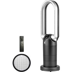 Ocean Loong Bladeless Tower Fan with Air Purifier - Oscillation & Tilt Head - Quiet Cooling Fan for Bedroom Home Office 9 Speeds 9Hours Timer and Remote Control (Black, 29)