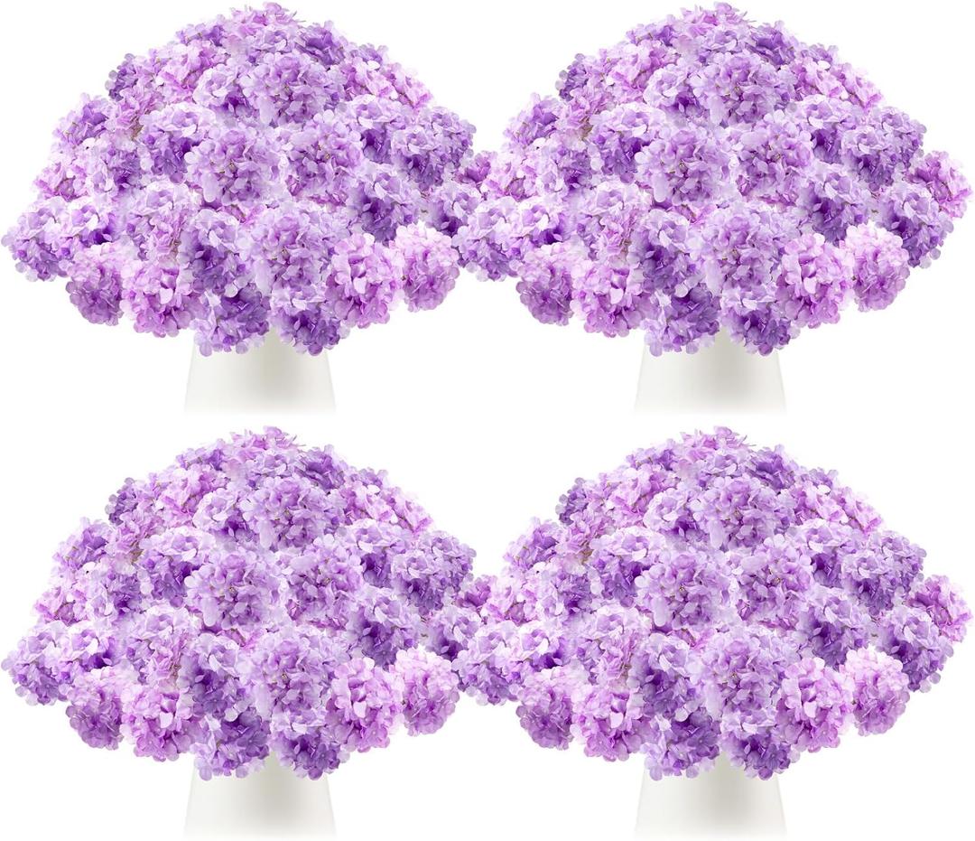 Tigeen 50 Pcs Hydrangea Artificial Flowers Bulk 7.48 Inch Artificial Hydrangeas with Removable Stems Faux Flowers Wedding Decor for Home Garden Party Decoration DIY Project (Lavender)