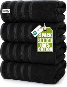 Utopia Towels 4 Pack Premium Extra Large Bath Towels Set, (30 x 60 Inches) 100% Ring Spun Cotton, Lightweight and Highly Absorbent Quick Drying Towels, Perfect for Daily Use (Black)