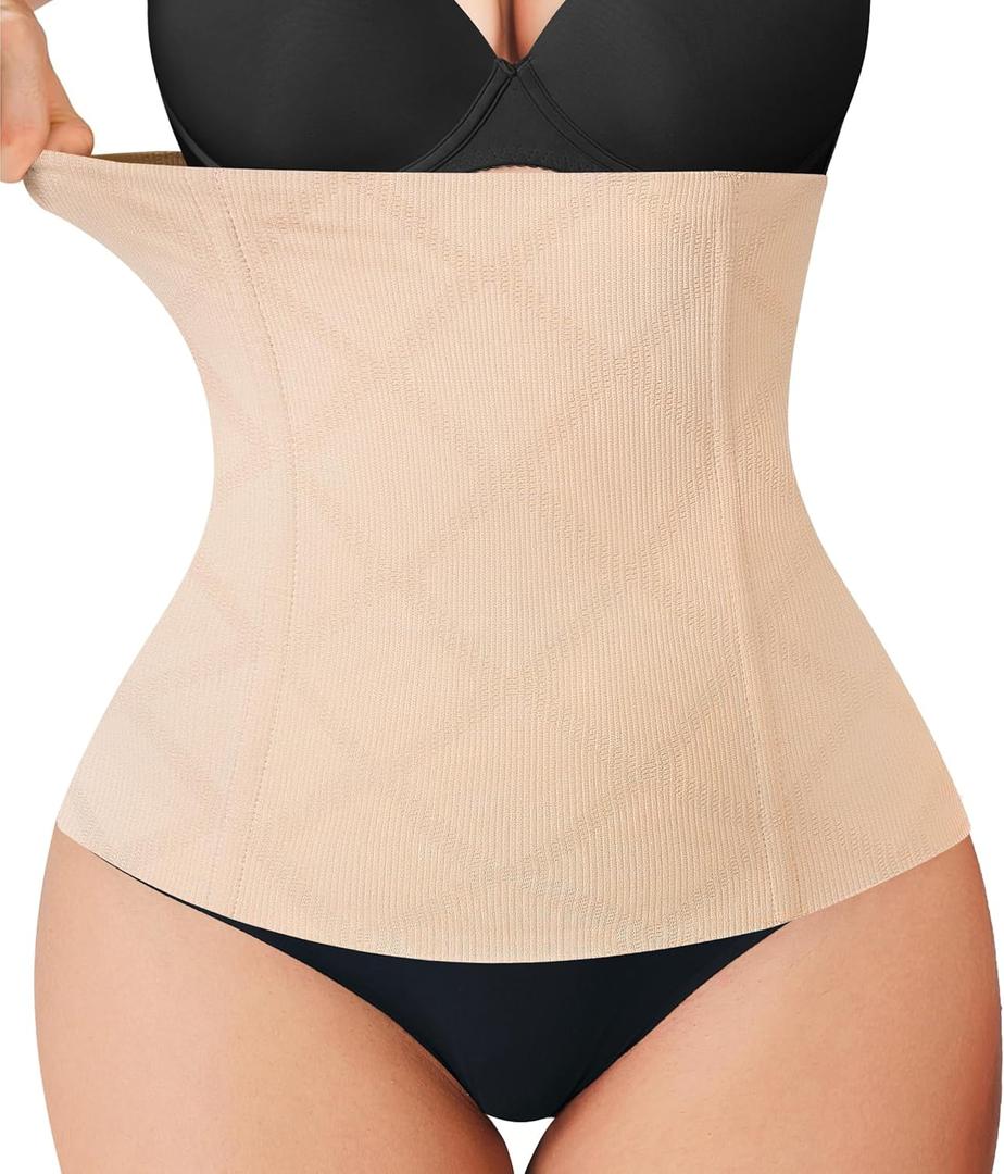 Nebility Womens' Waist Trainer Tummy Control Waist Cincher Slim Body Shaper (Small, Beige Without Hook)