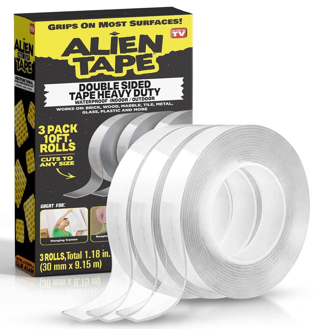 ALIEN TAPE Double Sided Tape Heavy Duty, Nano Tape, Double Sided Mounting Tape, Heavy Duty Double Sided Tape for Walls, Wall Tape, Clear Adhesive Tape for Poster Photo Wall Dcor As Seen on TV 30 Feet
