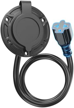 20A 125V AC Port Plug,12AWG Heavy-Duty RV Shore Power Inlet Plug with 5-in-1 T-Blade Adapter & 16'' Extension Cord, Waterproof AC Power Inlet Socket Outlet Box Integrated Outdoor Electrical Receptacle