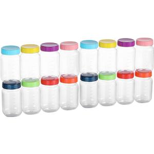 novelinks 16 Pack Plastic Jars 16 oz With Colorful Lids Wide-mouth Mason Jars 16 oz With Lids Plastic Containers For Storge Decoration (16)