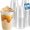 Homestockplus 15 oz Clear PET Plastic Cups 100 Pack - U-Shaped Disposable Open-Top Plastic Cups, Crystal Clear Ice Coffee Cups To Go for Iced Coffee, Smoothies, Bubble Tea & Outdoor Gatherings
