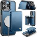 Usroom Compatible with Magsafe for iPhone 16 Pro Max Wallet Case Magnetic Card Holder, RFID Blocking 2 in 1 Detachable Kickstand Shockproof Case for Women Men, Blue