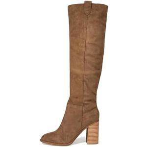 Erocalli Suede Knee-High Boots Fall Boot For Women Chunky Block High Heel Slouch Fashion Boot Round Toe Side Zipper, Size 8