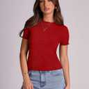 LOMON Women's Crew Neck Short Sleeves T Shirts Ribbed Knit Summer Basic Fitted Tees Lettuce Edge Going Out Tops М