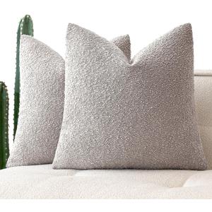 MIULEE 20x20 Inch Decorative Pillow Covers for Couch Bed Set of 2 Textured Boucle Neutral Throw Pillows Cloud Grey Accent Solid Cushion Pillowcase Cozy Soft Sofa Livingroom Home Decor