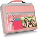 Ndsox Zipper Binder 3 Ring with Handle, 2 Inch O-Ring Document Organizer Middle School Binder with Zipper for Students, 5-Tab Expanding File Folder & 2 Mesh Pouches, DIY Clear Front Pocket, Pink