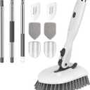 SetSail Floor Scrub Brush, 3-in-1 Tile Tub Floor Scrubber with 52-inch Adjustable Long Handle Shower Cleaner Brush and 4 Detachable Replacement Brush Heads for Cleaning Bathroom Tub Tile, White Grey