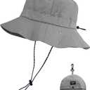 PFFY Quick Dry Waterproof Packable Bucket Hat for Women Men Outdoor Sun Hats with Detachable Chin Strap (Grey (More Fit))