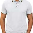 Men's Golf Polo Shirts Short Sleeve Striped Casual Polo Shirts for Men Dry Fit Tennis T-Shirt Tops (White, S)