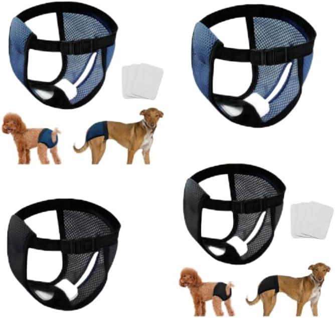 Large Washable Female Dog Diapers, Breathable & Adjustable Belly Bands for Housebreaking (Black+Blue L)