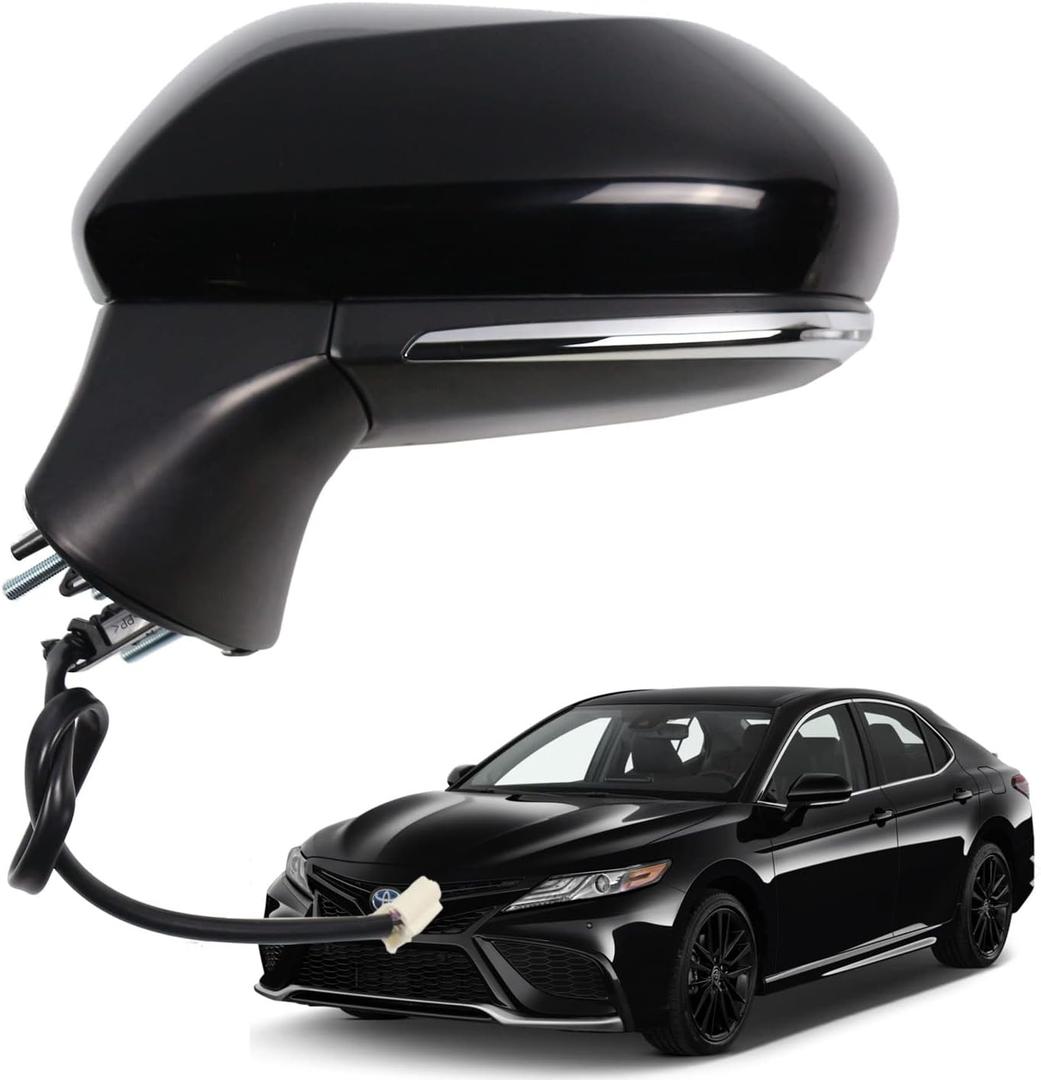 Side Mirror for Toyota Camry 2018 2019 2020 2021 2022 2023 2024 Power| Heated |Turning Signal |-6Pins, Left Driver Side Door Mirror,replace for Partslink # TO1320367, Black LH