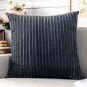 UGASA Corduroy Striped Soft Soild Decorative Square Throw Pillow Covers Set Cushion Cases Pillowcases for Sofa Bedroom, 1 Pc, 24x24inch, Dark Grey