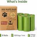 Dog Poop Bags Dog Waste Bags, 120 Count (8 Rolls), Extra Thick Leak-Proof Pet Poop Bags, Unscented, Fits All Dispensers, Green