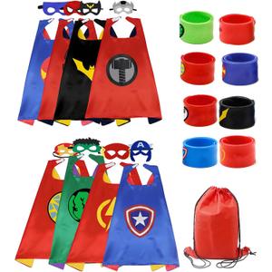 Kids Superhero Cape and Mask Set,Dress Up Costume with Slap Bracelets,Perfect for Birthday Patry,Halloween Cosplay (Red)