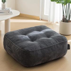 8" Washable Floor Pillow Cushion for Adults, Meditation Cushion Pillow, Large Square Floor Sitting, Removable Tufted Corduroy Cover, for Tatami Living Room or Yoga, 22x22 Inch, Machine Washable (8" Thick(Pack of 1), Dark Grey)