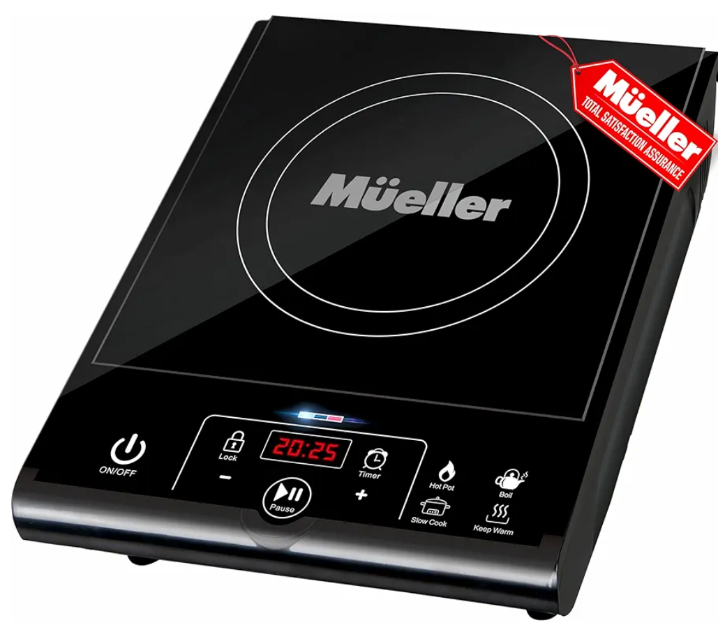 Mueller RapidTherm Portable Induction Cooktop Hot Plate Countertop Burner 1800W, 8 Temp Levels, Timer, Auto-Shut-Off, Touch Panel, LED Display, Auto Pot Detection, Child Safety Lock, 4 Preset Programs