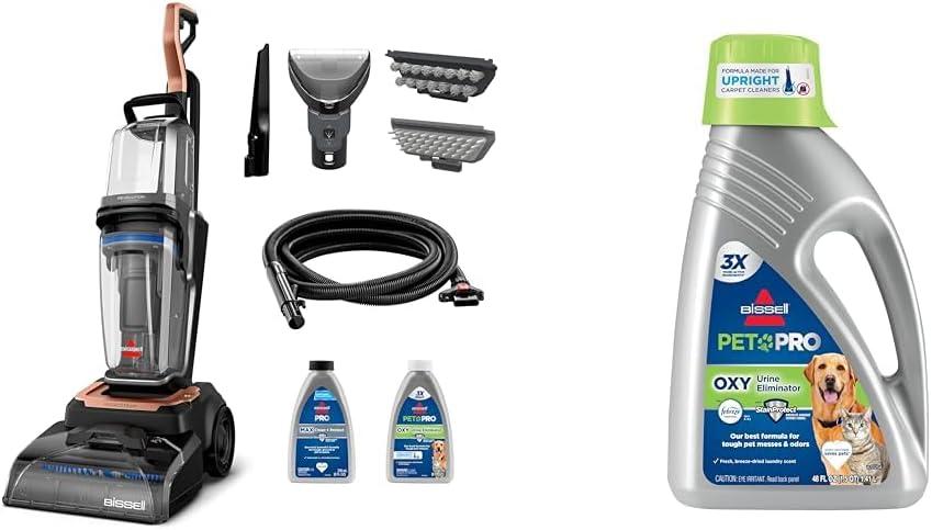 BISSELL Revolution HydroSteam Carpet Cleaner, Upright Deep Cleaner, HydroSteam Technology, 4-inch Self-Cleaning Tough Stain Tool Included, 4123 + Bissell Professional Pet Carpet Cleaner Formula 48 oz