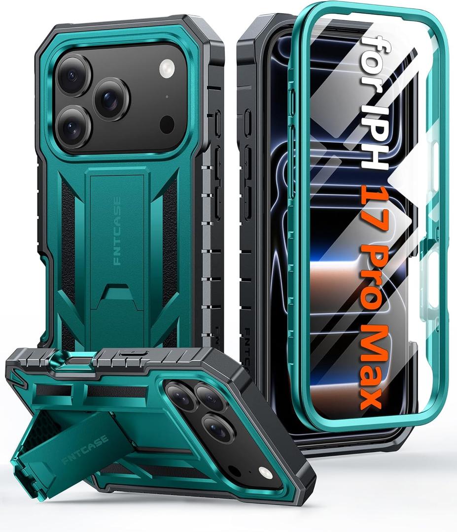 FNTCASE for iPhone 17 Pro-Max Case: Military Grade Drop Proof Protection Mobile Cover with Kickstand | Matte Textured Rugged Shockproof TPU | Protective Sturdy Phone Case - 6.9 inch Green