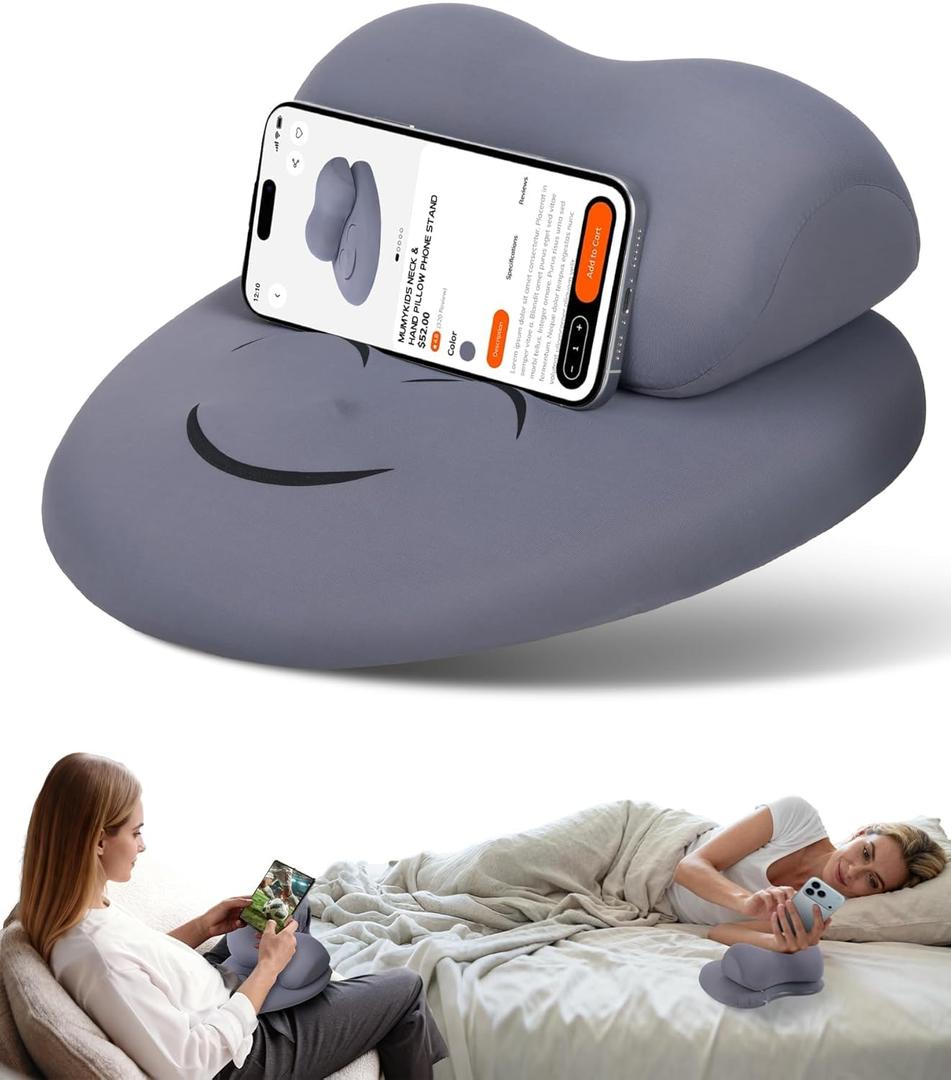 Phone Stand Pillow, Soft Memory Foam Cell Phone Holder for Bed, Couch & Home, Hand Rest Pillow for Gaming & Phone Use, Relieve Wrist & Hand Fatigue, Premium Gift Box Packaging