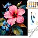Floral Paint by Numbers Kit for Adults - DIY Hibiscus Flower Painting on Rolled Canvas 16x20 Inches, Acrylic Paint Set, Suitable for Beginners, Tropical Art for Home Decoration or Gifts