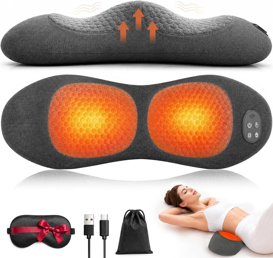 Upgraded 3-in-1 Triple Fusion Back Massager, Cordless Lumbar Support Pillow with Heat, Massage, Electric Stretch for Pain Relief, Lower Back Massager with 3000mAh Rechargable for Bed Office Chair Car