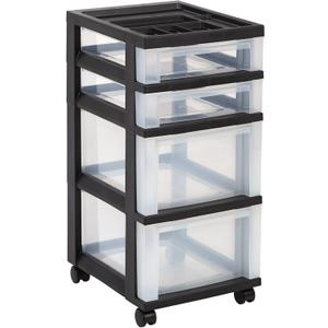 Office Depot Medium Plastic Storage Cart, 4 Drawers, 26 7/16in.H x 12 1/16in.W x 14 1/4in.D, Black, 116813