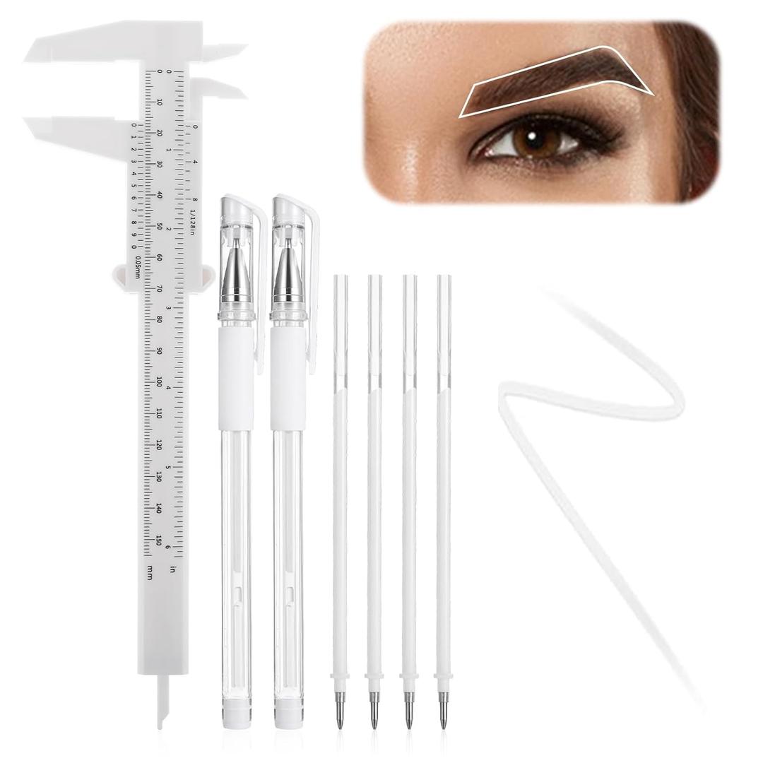 cobee 7 Pcs Brow Mapping Pen Set, Eyebrow Pen with 4 Replacement Refills And 1 Ruler, Eyebrow Mapping Pencil Permanent Makeup Measuring Tool for Artists Eyebrow Skin
