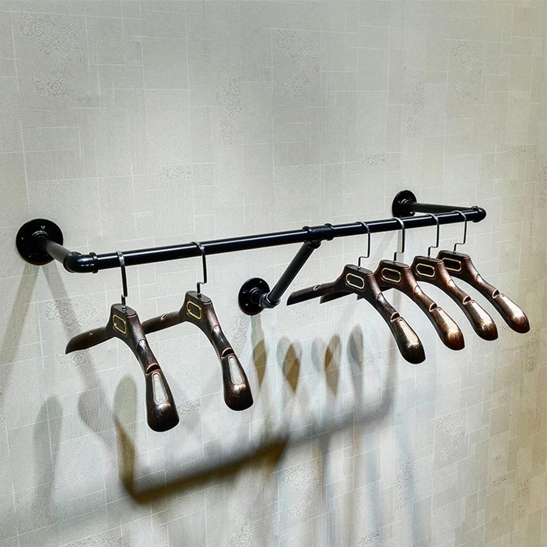 Industrial Retro Wall Mounted Pipe Shelf Bathroom Hanging Towel Rack,Metal Bedroom Clothing Rod Garment Rack (One Pipe Shelves, Black, 31.5" L x 11.8" D)