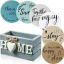 Queekay Coasters Set of 6 House Warming Gifts New Home Wooden Farmhouse Drink Coasters with Holder 4'' Funny Decoration for Kitchen Family Coffee Bar Tabletop Protection(Ocean Color)